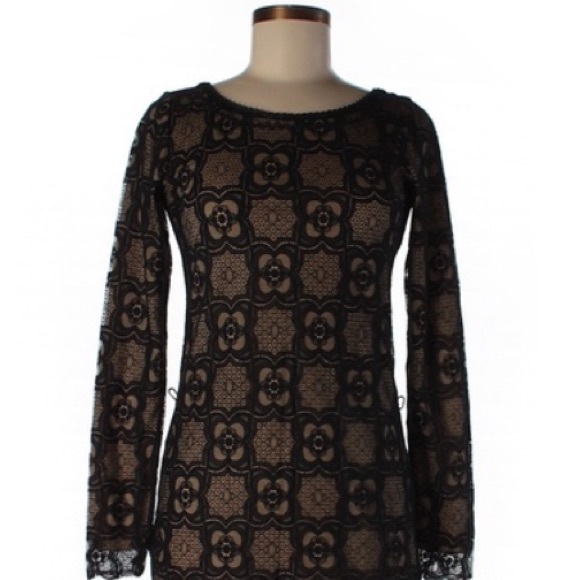 Max Studio Black Lace Long Sleeve Top 